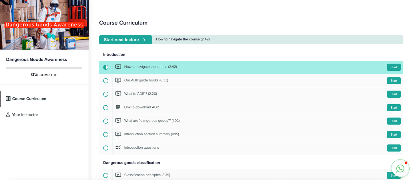 dangerous goods awareness training course screenshot preview