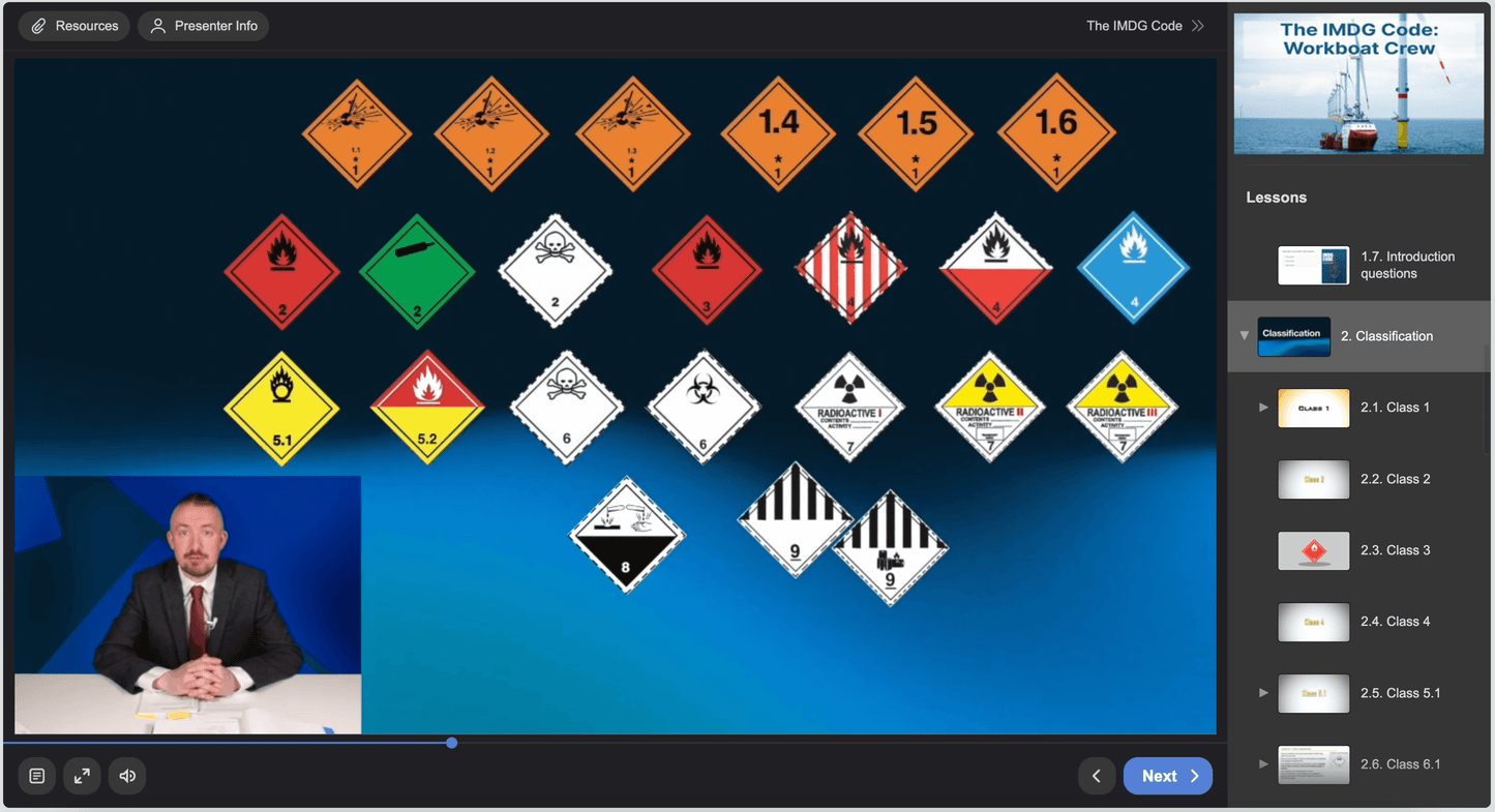 dangerous goods classification workboat code