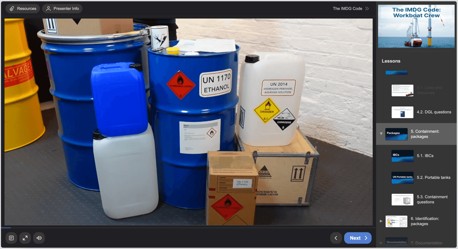 packaging for dangerous goods workboat code